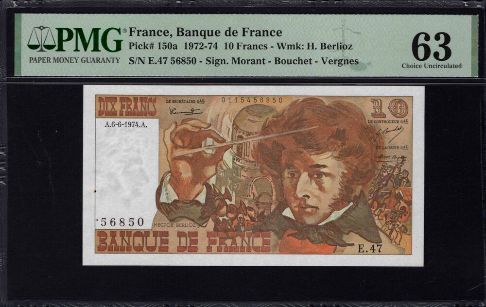 France - 10 Francs 1972 - Pick # 150a - PMG 63 Choice Uncirculated