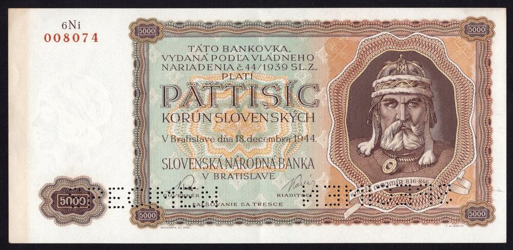Slovakia - 5000 Korun 1944 - Pick # 14s - Specimen - XF