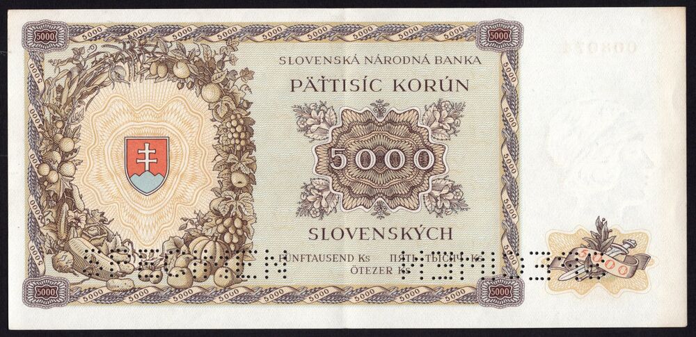 Slovakia - 5000 Korun 1944 - Pick # 14s - Specimen - XF