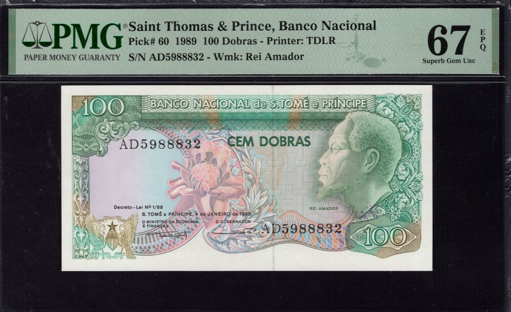 Sao Tome and Principe - 100 Dobras 1989 - Pick # 60 - PMG 67 EPQ