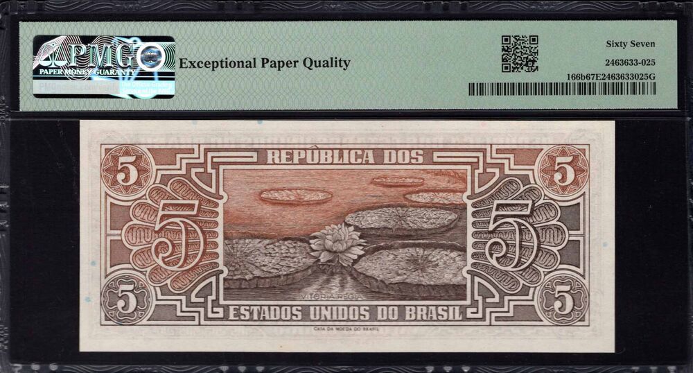 Brazil - 5 Cruzeiros 1961 - Pick # 166b - PMG 67 EPQ