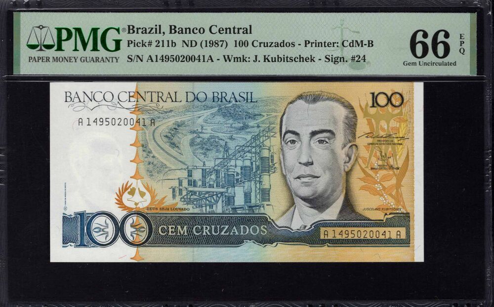 Brazil - 100 Cruzados 1987 - Pick # 211b - PMG 66 EPQ
