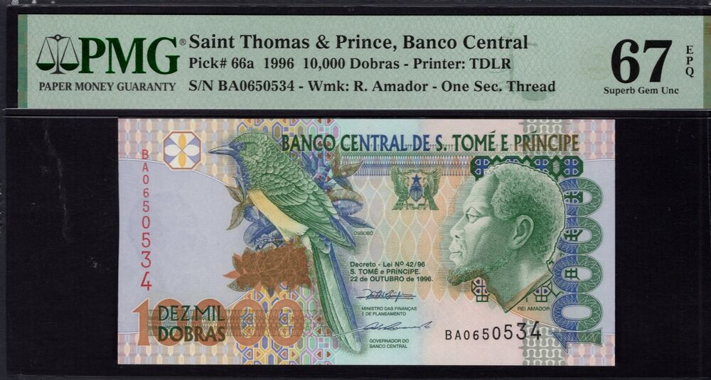 Sao Tome and Principe - 10.000 Dobras 1996 - Pick # 66a - PMG 67 EPQ