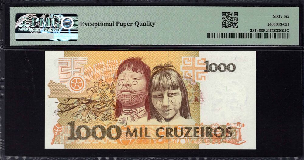 Brazil - 1000 Cruzeiros 1990 - Pick # 231b - PMG 66 EPQ
