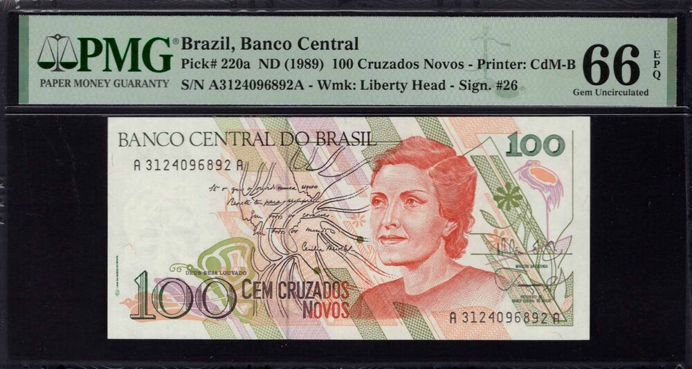 Brazil - 100 Cruzados Novos 1989 - Pick # 220a - PMG 66 EPQ