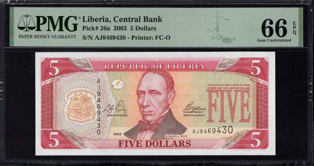 Liberia - 5 Dollars 2003 - Pick # 26a - PMG 66 EPQ