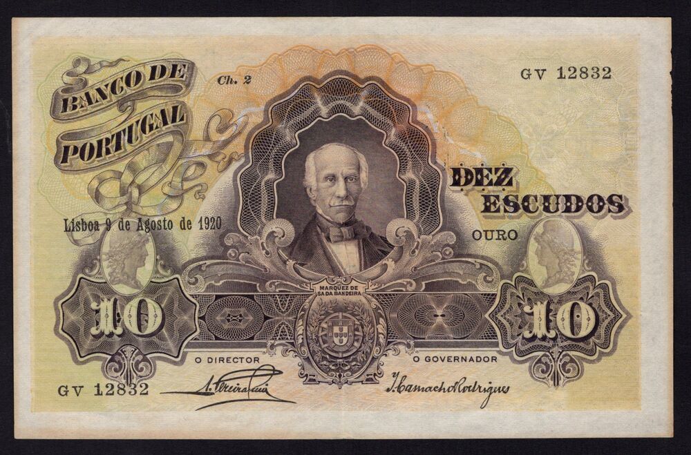 Portugal - 10 Escudos 1920 - Pick # 121 - XF
