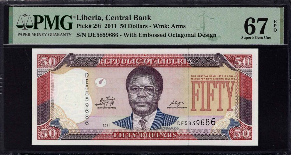 Liberia - 50 Dollars 2011 - Pick # 29f - PMG 67 EPQ