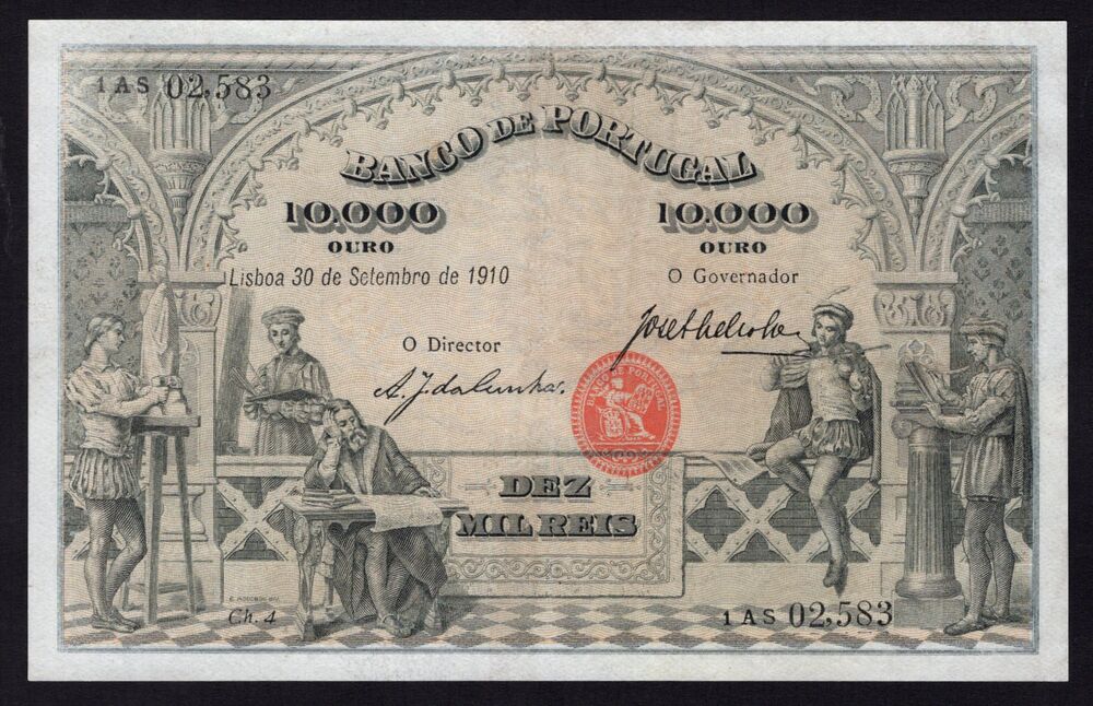 Portugal - 10.000 Reis 1910 - Pick # 108a - VF