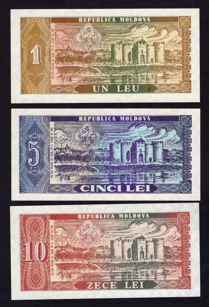 Moldova - 1, 5 & 10 Lei 1992 - Pick # 5 , 6, 7 - UNC