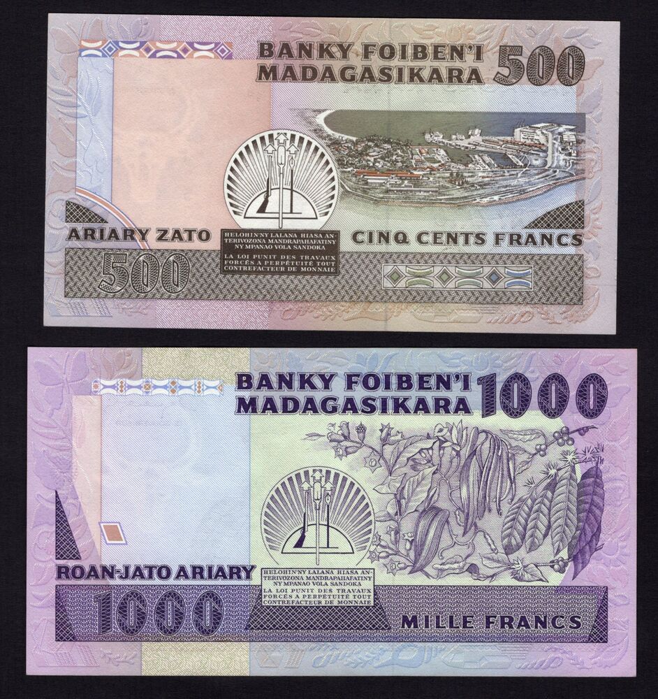 Madagascar - 500 & 1000 Francs 1983/93 - Pick # 68a, 71b - UNC