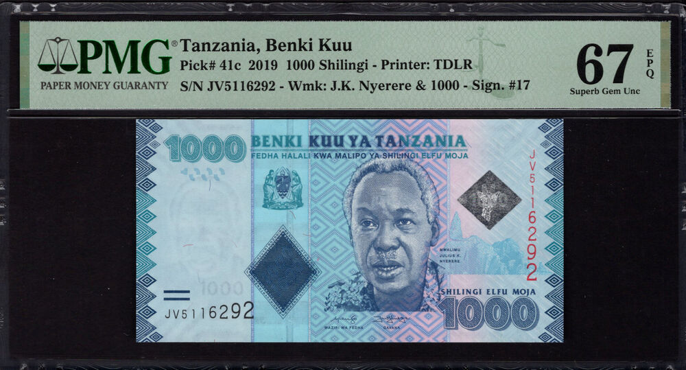 Tanzania - 1.000 Shilingi 2019 - Pick # 41c - PMG 67 EPQ