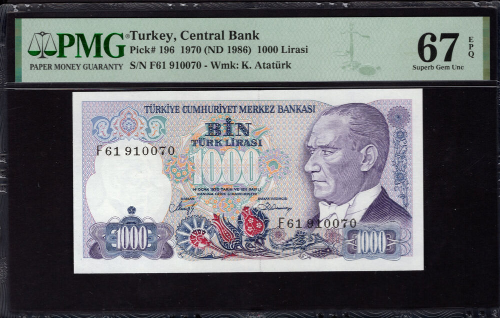 Turkey - 1000 Lirasi 1970 - Pick # 196 - PMG 67 EPQ