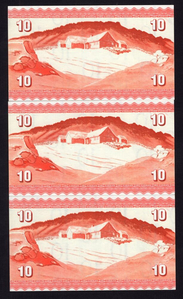 Faeroe Islands - 3 x 10 Kronur 1954 - Pick # 15d - Consecutive - UNC-