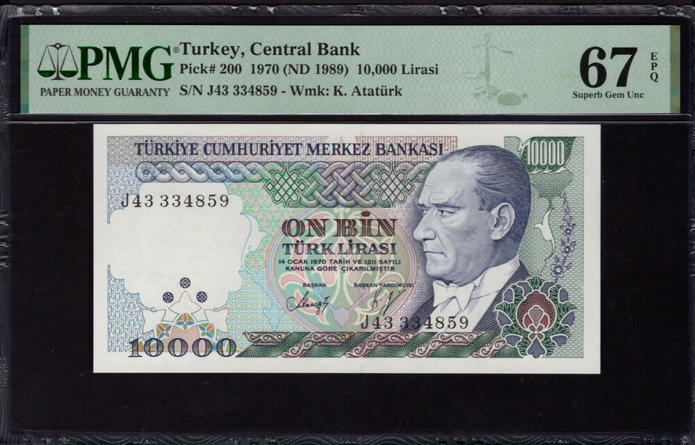 Turkey - 10.000 Lirasi 1970 - Pick # 200 - PMG 67 EPQ
