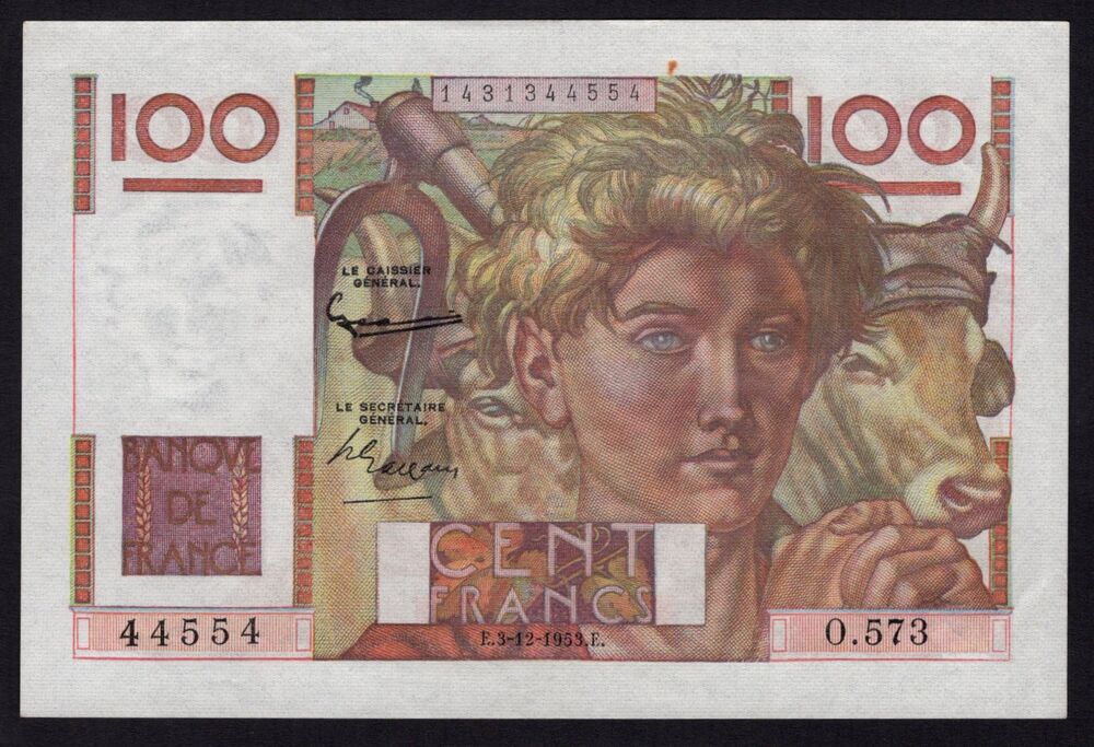 France - 100 Francs 1953 - Pick # 128d - XF/AU