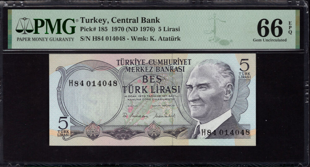 Turkey - 5 Lira 1970 - Pick # 185 - PMG 66 EPQ