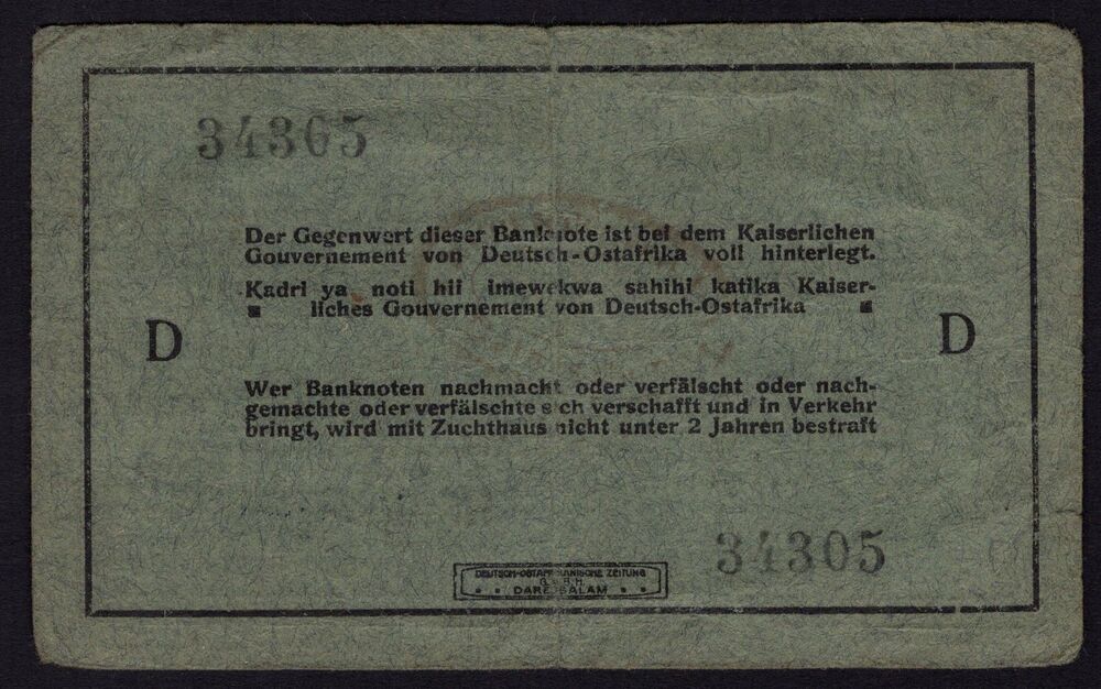 German East Africa - 5 Rupien 1915 - Pick # 34 - VF