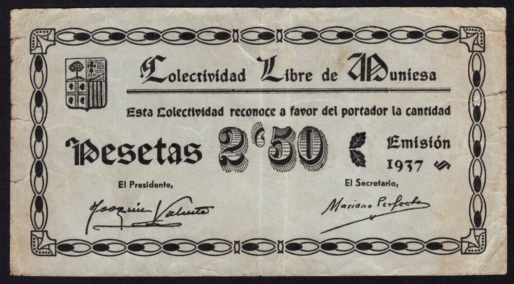 Spain - Muniesa, 2.50 Pesetas 1937 - Pick # NL - Fine