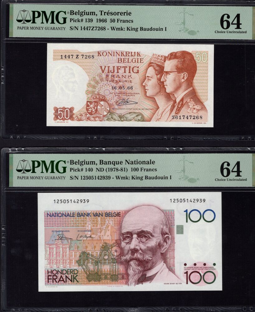 Belgium - Group of 2 PMG graded notes