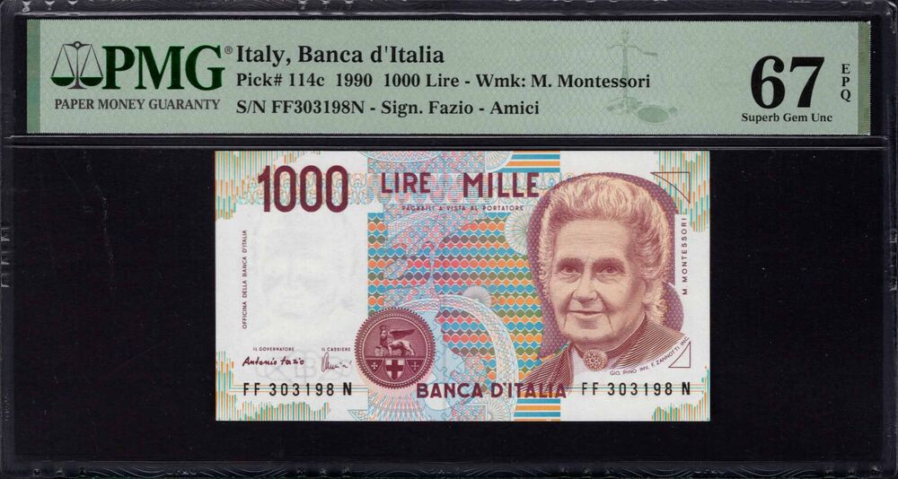 Italy - 1000 Lire 1990 - Pick # 114c - PMG 67 EPQ