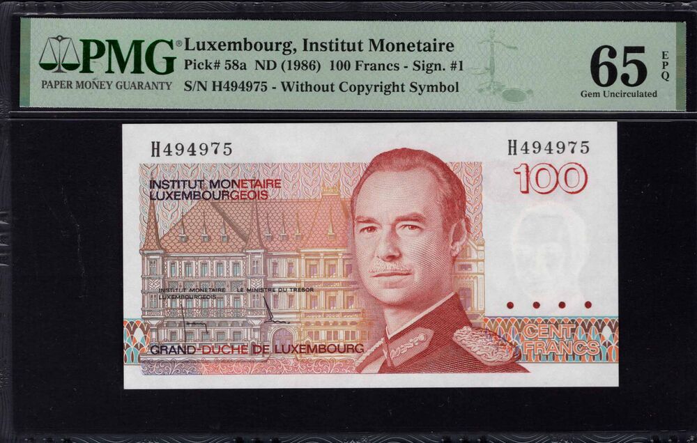 Luxembourg - 100 Francs 1986 - Pick # 58a - PMG 65 EPQ