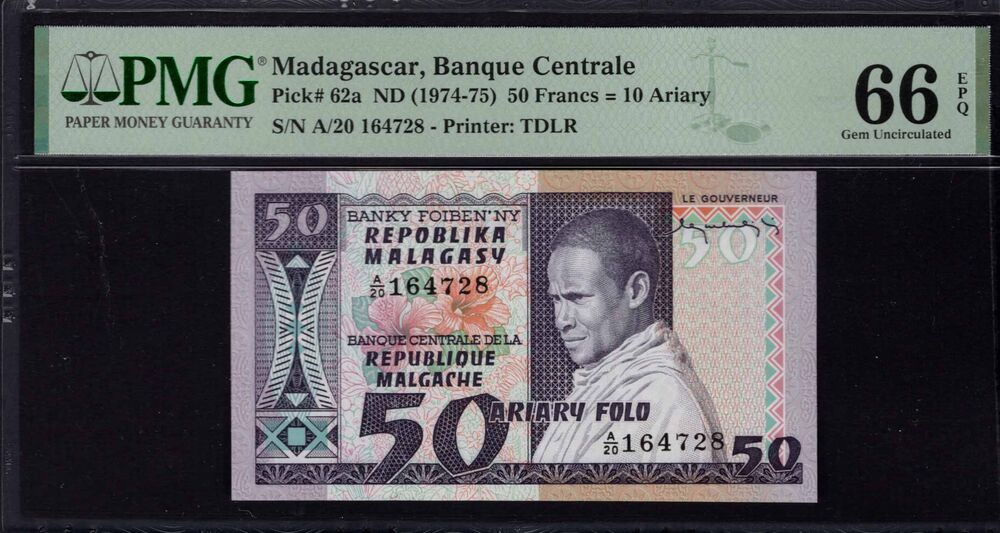 Madagascar - 50 Francs 1974 - Pick # 62a - PMG 66 EPQ