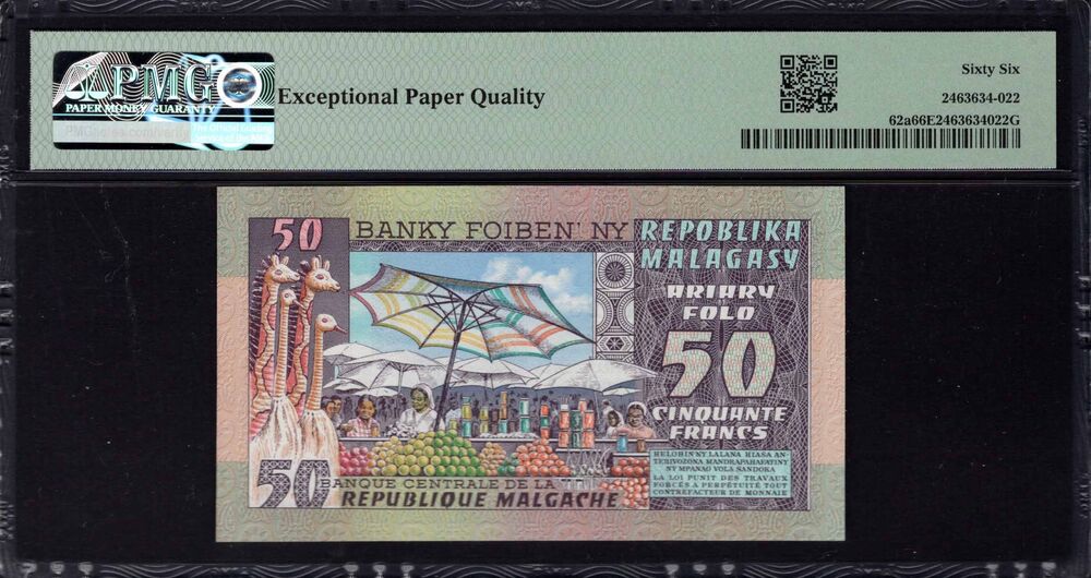 Madagascar - 50 Francs 1974 - Pick # 62a - PMG 66 EPQ