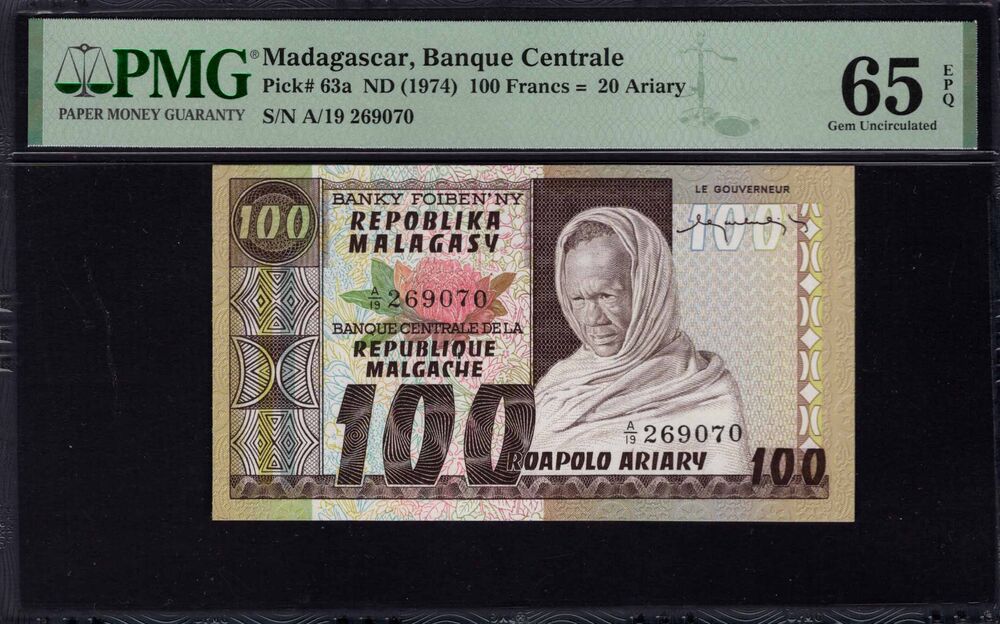 Madagascar - 100 Francs 1974 - Pick # 63a - PMG 65 EPQ