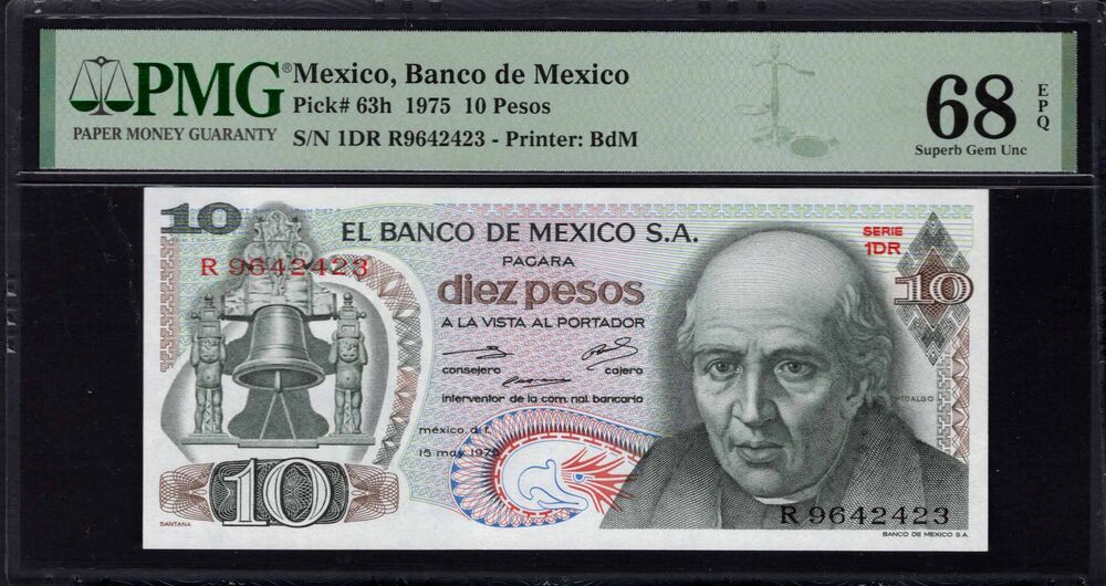 Mexico - 10 Pesos 1975 - Pick # 63h - PMG 68 EPQ