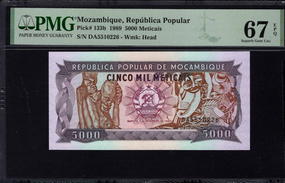 Mozambique - 5000 Meticais 1989 - Pick # 133b - PMG 67 EPQ